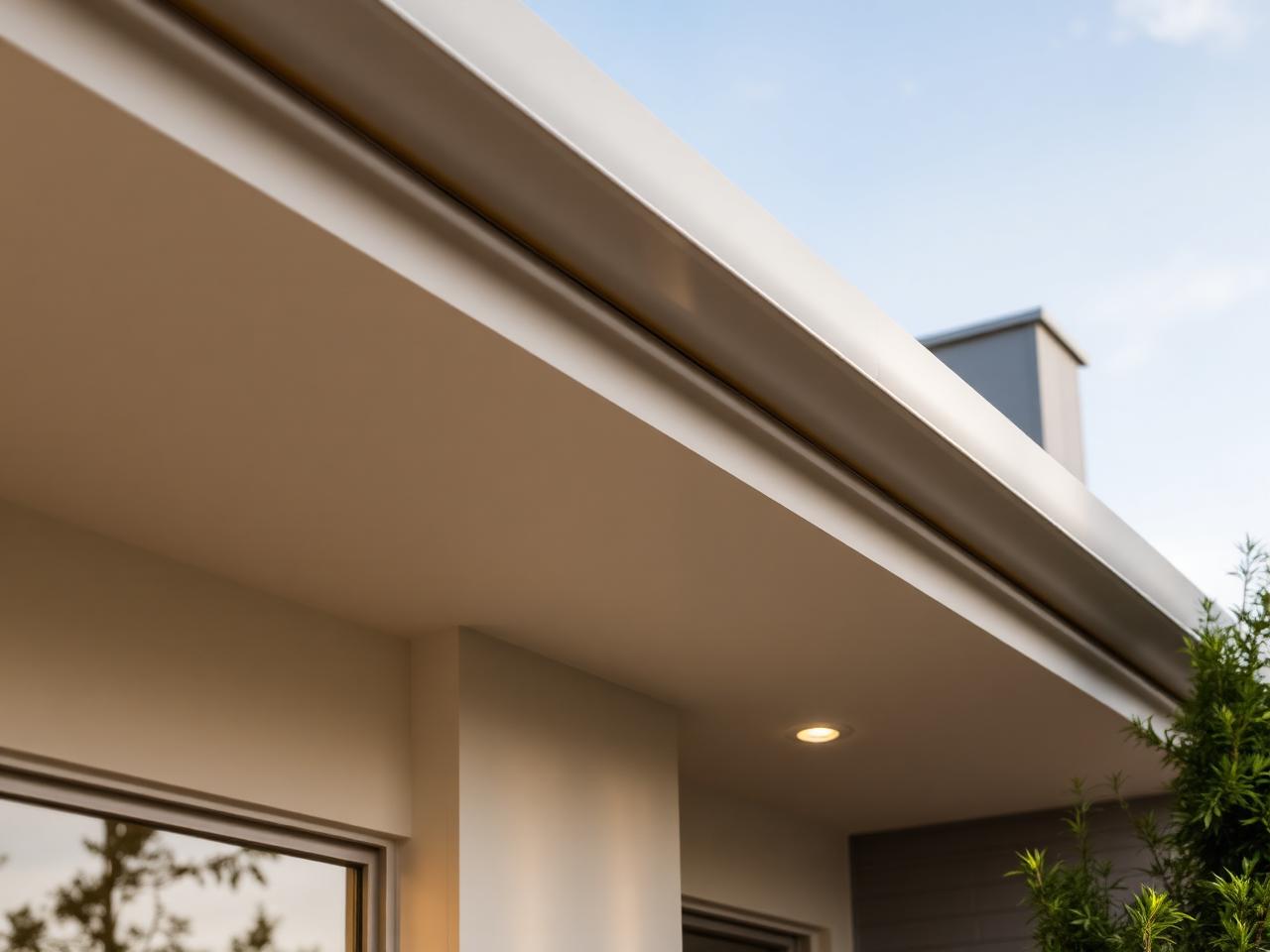 Close-up of permanent LED track lighting installed on soffit